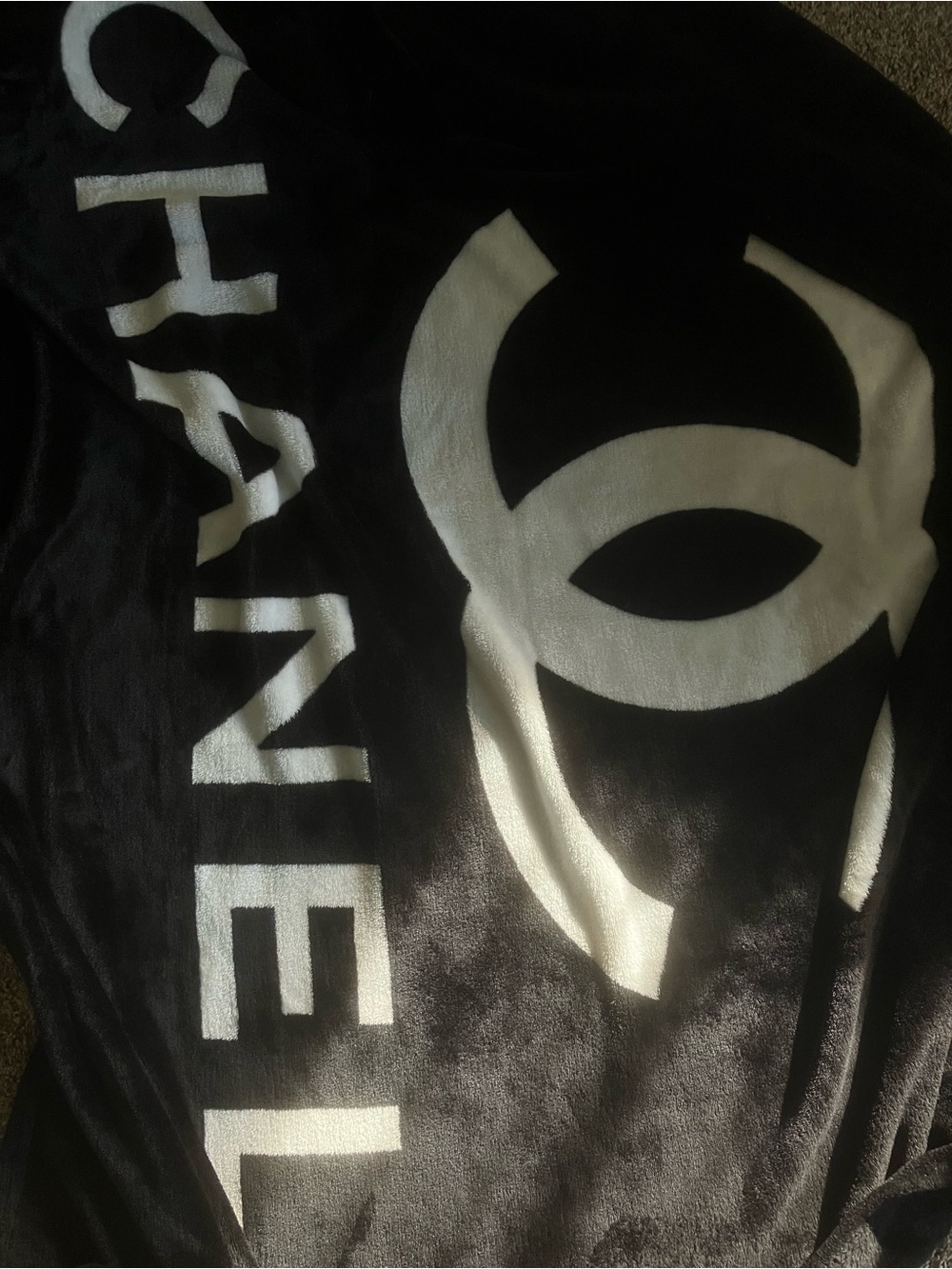 CHANEL Black and White Logo Throw Blanket